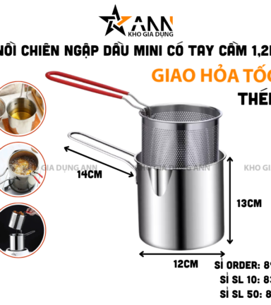 Ca Lọc Dầu Bằng Thép Có Lưới Lọc Cặn Và Tạp Chất - Nồi Chiên Ngập Dầu Mini Có Tay Cầm 1,2L 13x14x12cm - CLD02