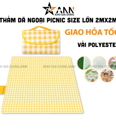 Thảm Dã Ngoại Picnic Size Lớn - Thảm Bạt Caro Chống Thấm Nước 2x2m - TDN01