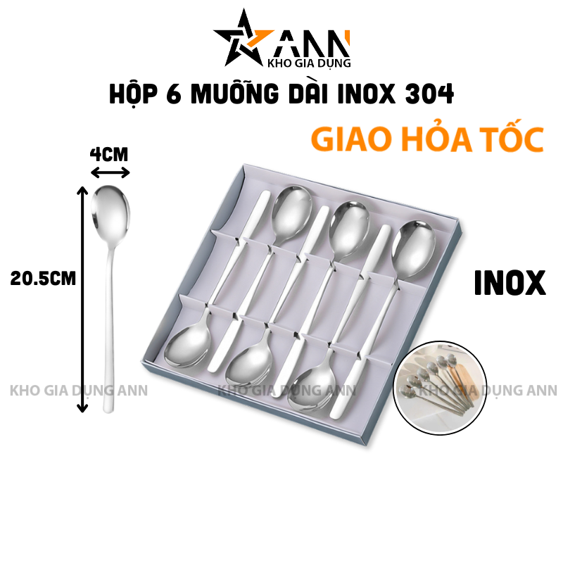 26071_398_20250320120832.png Hộp 6 Muỗng Dài Inox 304 - Thìa Inox Cao Cấp Bền Đẹp 20.5x4cm - MIN30402