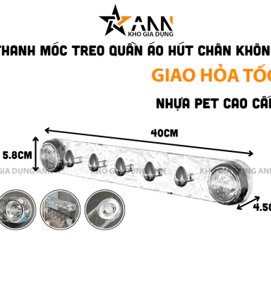 Thanh Móc Treo Quần Áo Nhà Tắm Hút Chân Không Siêu Chịu Lực - Móc Treo Đồ Đa Năng Hít Tường Nhà Bếp 40x4,5x5,8cm - MTQACT02