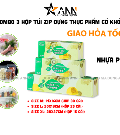 Combo 3 Hộp Túi Zip Đựng Thực Phẩm Có Khóa – Hộp Túi Zip Trong Suốt Bảo Quản Thực Phẩm Nhiều Kích Cỡ - DTP01