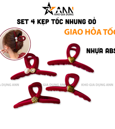 Set 4 Kẹp Tóc Nhung Đỏ Hot Mùa Tết 2025 - KTND01