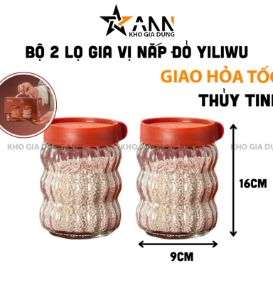 Bộ 2 Hũ Đựng Gia Vị Thủy Tinh Cao Cấp - Lọ Gia Vị Nắp Đỏ YILIWU 9x16cm - DGV02