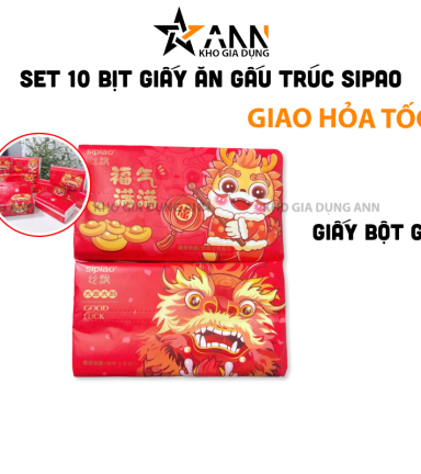 Set 10 Bịt Giấy Ăn Gấu Trúc Sipao - Túi Khăn Giấy Rút Treo Tường Đa Năng - KGR03