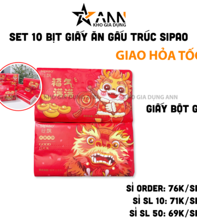Set 10 Bịt Giấy Ăn Gấu Trúc Sipao - Túi Khăn Giấy Rút Treo Tường Đa Năng - KGR03