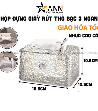 Hộp Đựng Giấy Rút Thỏ Bạc 3 Ngăn Cao Cấp 10.5x12.5x18.5cm - HDGR01