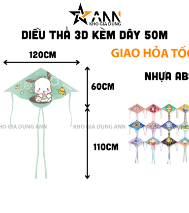Diều Thả 3D Nhiều Mẫu Tặng Kèm Dây 50m - Diều Cho Trẻ Em 120x170cm - DT01
