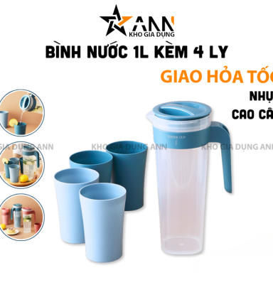 Bình Nước 1L Kèm 4 Ly Tiện Lợi - Bình Nước Bằng Nhựa Cao Cấp - BNK4L01