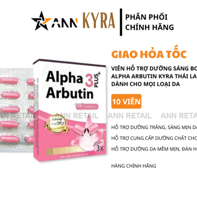 Viên Bột Kích Trắng Body Kyra Alpha Arbutin 3 Plus+ Thái Lan - Hộp 10 Viên - 1016010053894