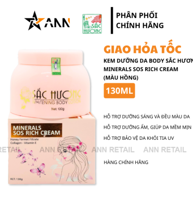 Kem Dưỡng Da Body Sắc Hương Minerals Sos Rich Cream - Hộp Màu Hồng 130ml - KDSHMH