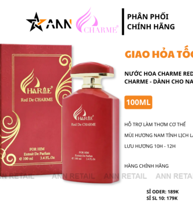 Nước Hoa Charme Red De Charme 100ml Mùi Nam - Hương Thơm Sang Trọng Lịch Lãm - CRDC100ML