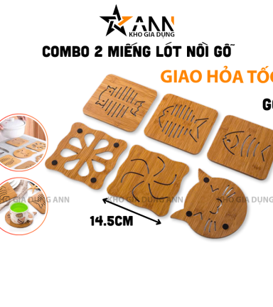 Combo 2 Miếng Lót Nồi Gỗ Cao Cấp - Đế Lót Nồi 14.5cm - MLNBG01