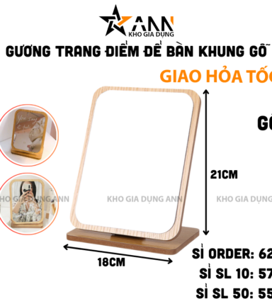 Gương Gỗ Để Bàn - Giương Trang Điểm Để Bàn - Gương Gỗ - Khớp Xoay 180 Độ 19x16cm - GGDB01