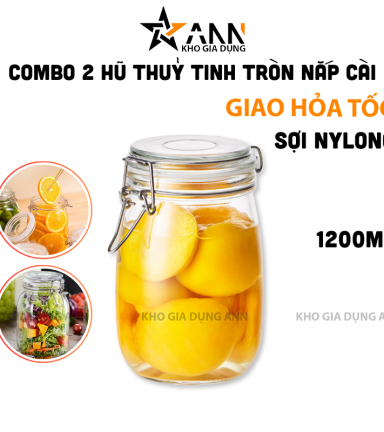 Combo 2 Hũ Thủy Tinh Tròn Nắp Cài Đựng Thực Phẩm - Lọ Thủy Tinh Đựng Đồ Khô 1200ml - 2HTT01