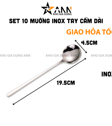 Set 10 Muỗng Dài Inox 304 - Thìa Inox Cao Cấp Bền Đẹp 19.5x4.5cm - MIN30403