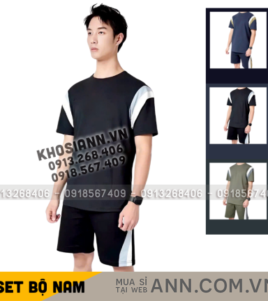 Set Bộ Nam Áo Thun Cổ Tròn Phối Sọc Màu + Quần Short Thun Thể Thao Cao Cấp (Big Size) - SBN137