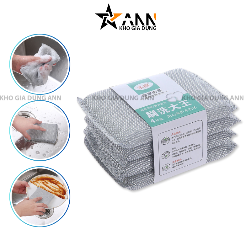 26175_2_20250329120844-1.png Set 4 Miếng Cọ Rửa Chén Bát Đĩa Đũa Cọ Xoong Nồi Tạo Bọt Đa Năng 10x8cm - MCRBDX02