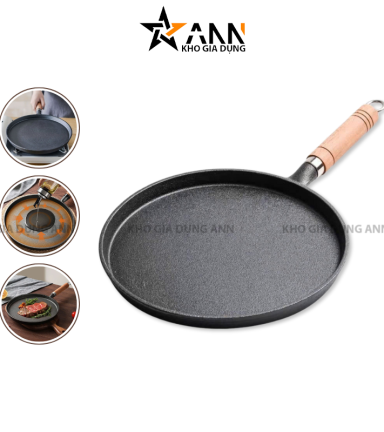 Chảo Gang Tròn Nguyên Khối Cán Gỗ Cao Cấp 20cm - CGTNK01