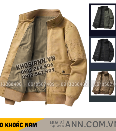 Áo Khoác Kaki Dày Lót Dù Nam Cổ Trụ Có Túi Trong Cao Cấp Big Size - AK094