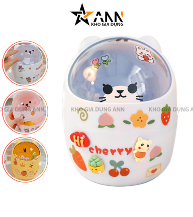 Thùng Rác Mini Kèm Nắp Đậy Kèm Sticker - Thùng Rác Dễ Thương - TRMN01
