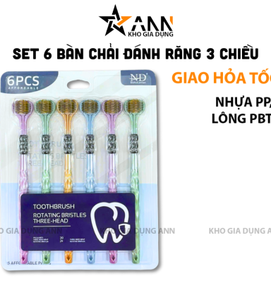 Set 6 Bàn Chải Đánh Răng 3 Mặt Vệ Sinh Răng Miệng 18.5cm - BCDR3M02