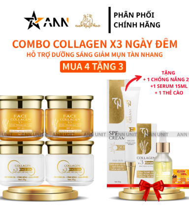 COMBO 7 SẢN PHẨM Collagen X3( 2 FACE NGÀY + 2 FACE ĐÊM+ CHỐNG NẮNG+ SERUM + THẺ CÀO) Mỹ Phẩm Đông Anh - COMBO7SP