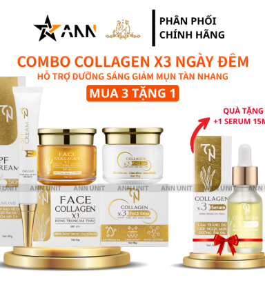COMBO 5 SAN PHAM Collagen X3 ( FACE NGÀY+ FACE ĐÊM+ CHỐNG NẮNG + SERUM) Mỹ Phẩm Đông Anh - COMBO5SANPHAM