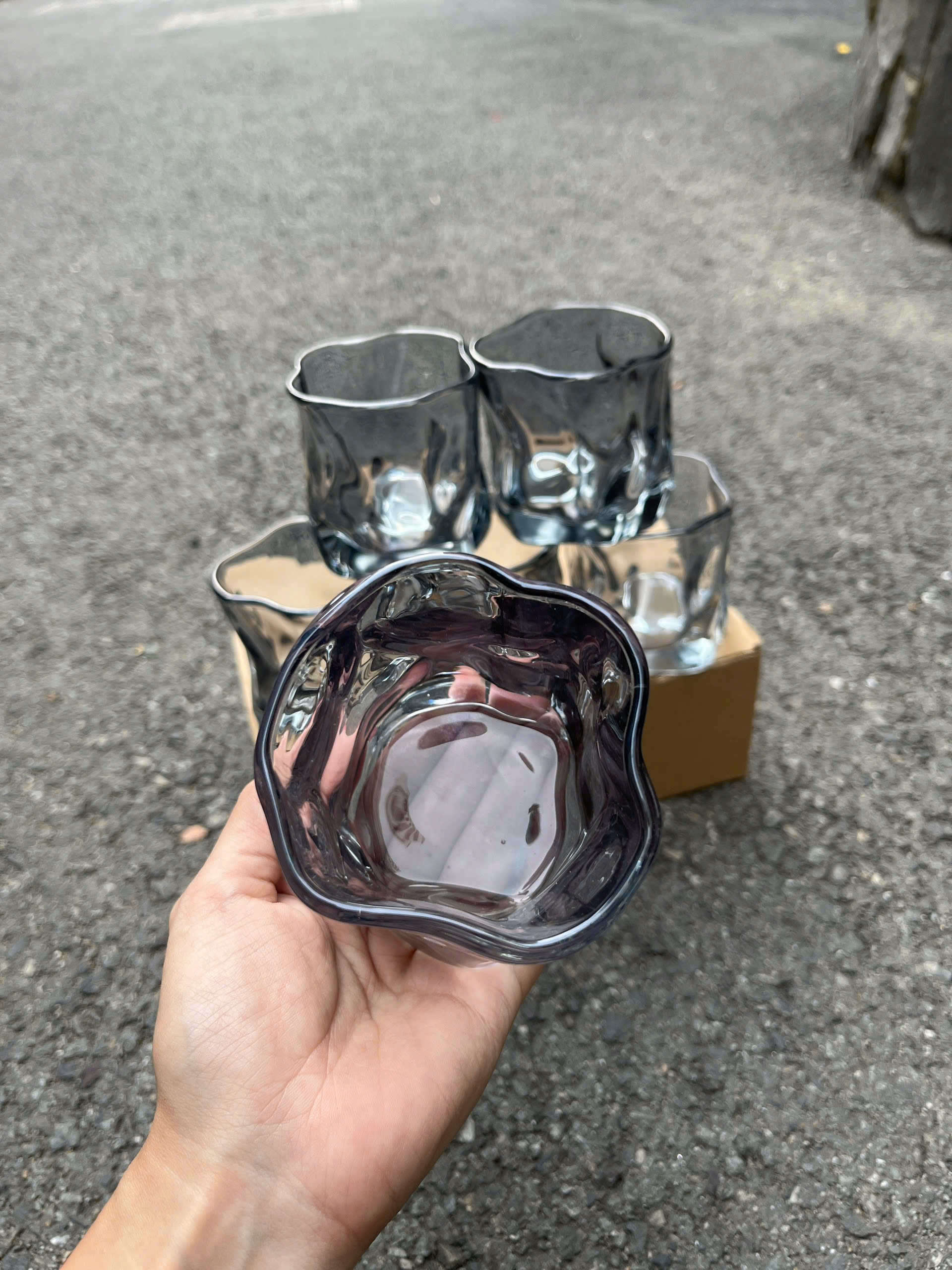 Bộ 6 Cốc Thuỷ Tinh Gợn Sóng 9 Bộ 6 Cốc Thuỷ Tinh Gợn Sóng