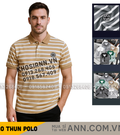 ANN SHOP 32 Áo Thun Polo Nam - Áo Thun Nam Phối Sọc Thêu Logo Trước Ngực Trẻ Trung Bigsize - CS278