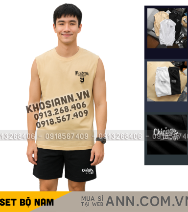 Set Bộ Nam Áo Thun Ba Lỗ & Quần Short Chicago In Chữ Phong Cách Trẻ Trung Năng Động Big Size - SBN147