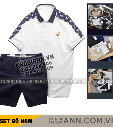 Set Bộ Nam Áo Thun Polo Logo Trước Ngực & Phối Họa Tiết Chữ G & Quần Short Kaki Bền Đẹp Có Big Size - SBN148