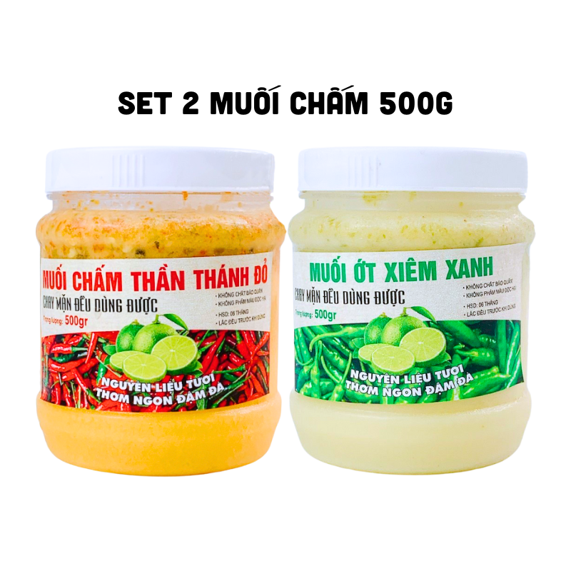 26425_2_20250610114951-1.png Set 2 Hộp Muối Chấm Thơm Ngon 500g - Muối Chấm Thần Thánh Đỏ & Muối Ớt Xiêm Xanh - S2HMC500G