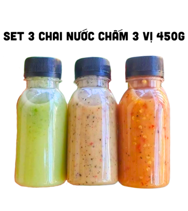Set 3 Chai Nước Chấm 3 Vị 450g - Muối Ớt Xanh + Muối Tiêu + Muối Ớt Đỏ Thơm Ngon - S3CNC3V450G