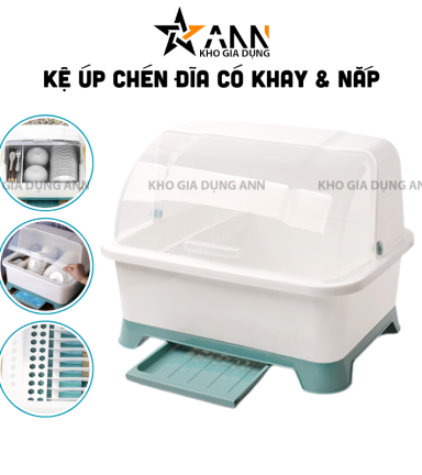 Kệ Úp Chén Đĩa Có Khay Hứng Nước & Nắp Đậy Ngăn Bụi - Rổ Úp Bát Nhựa Cao Cấp - RUC02