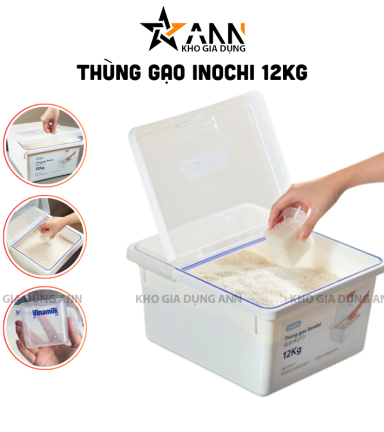 Thùng Đựng Gạo Inochi 12Kg - Thùng Đựng Gạo Chống Côn Trùng Bụi Bẩn Kèm Cốc - TDG02