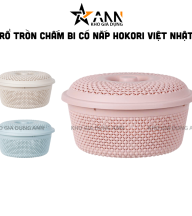 Rổ Nhựa Nắp Tròn Chấm Bi Hokori Có Nắp Chắn Bụi - Rổ Tròn Rửa Trái Cây Rau Củ - RCDRC02