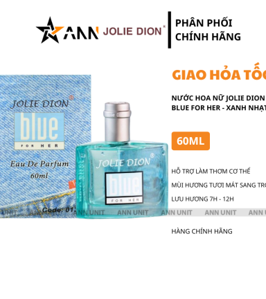 Nước Hoa Nữ Jolie Dion Blue Nhạt 60ml Hương Thơm Tươi Mát Sang Trọng - 8885013690026