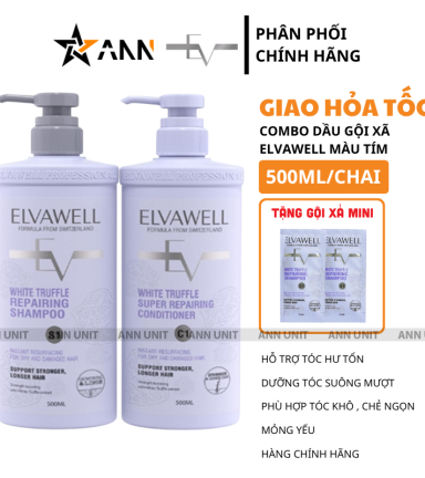 Combo Dầu Gội Xã Elvawell Màu Tím 500ml Hỗ Trợ Nuôi Dưỡng Tóc Suôn Mượt Và Phục Hồi Tóc - Tặng Gói Test Mini - CBELVAWELTIM