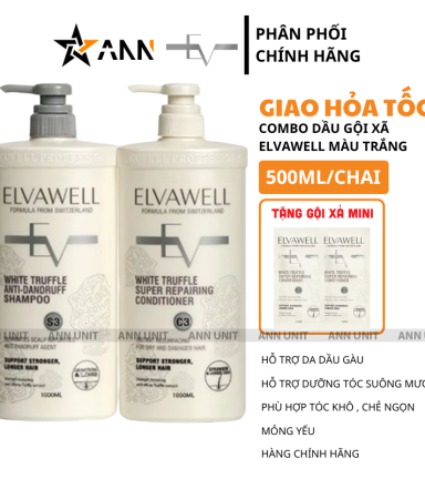 Combo Dầu Gội Xã Elvawell Màu Trắng 500ml Hỗ Trợ Nuôi Dưỡng Tóc Suôn Mượt Và Giảm Gàu - Tặng Gói Test Mini - CBELVAWELLTRANG