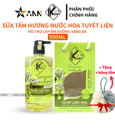 Sữa Tắm Kina Hương Nước Hoa Tuyết Liên 900ml - Hỗ Trợ Cấp Ẩm Dưỡng Sáng Da Mịn Màng - Tặng Kèm 1 Bông Tắm - 8938527651288