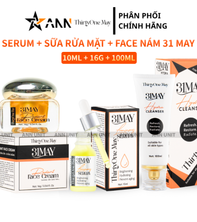 Combo Kem Nám 31may 16g & Serum Cang Bóng 31may Acnidrop 10ml & Sữa Rửa Mặt 31may Hydra Cleanser 100ml - Mỹ Phẩm Thirty One May - CB3NAM31MAY