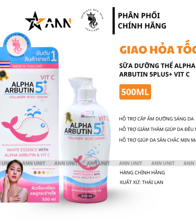 Sữa Dưỡng Thể Alpha Arbutin 5Plus+ Vit C Collagen Body Serum Princess Bkk Skin ThaiLand 500ml Có Tem - 8859389307765