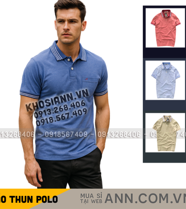 Áo Thun Nam Polo Cổ Bẻ Thêu Chữ A Phối Có Túi Thun Cotton - CS284