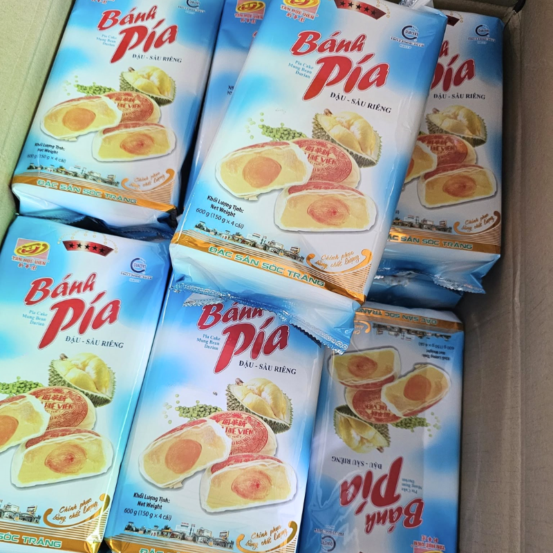 26623_5_20250828120146-3.png Bánh Pía Đậu Sầu Riêng Tân Huê Viên Màu Xanh Thơm Ngon 600g (150g x 4 cái) - 8936014315569
