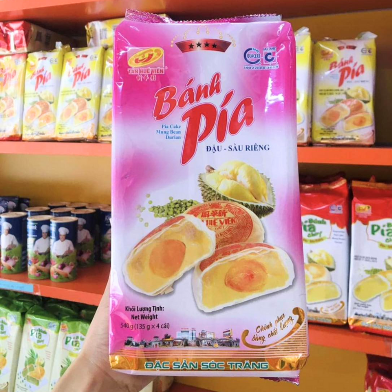 26624_12_20250828120245-3.png Bánh Pía Đậu Sầu Riêng Tân Huê Viên Màu Hồng Thơm Ngon 600g (150g x 4 cái) - BPDSRMH600G