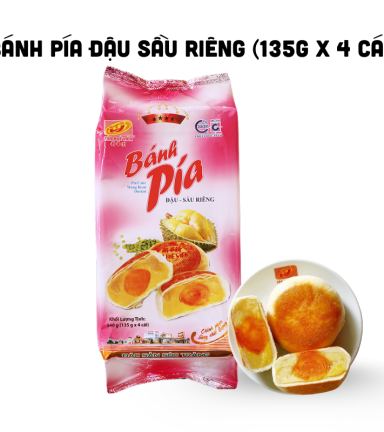 Bánh Pía Đậu Sầu Riêng Tân Huê Viên Màu Hồng Thơm Ngon 600g (150g x 4 cái) - BPDSRMH600G