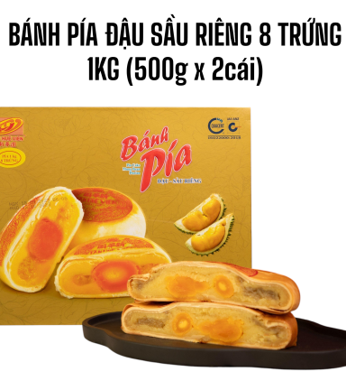 Bánh Pía Đậu Sầu Riêng Tân Huê Viên 8 Trứng 1Kg (500g x 2 cái) - BPDSG8T