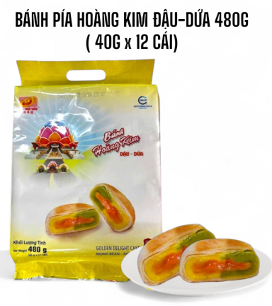 Bánh Pía Hoàng Kim Đậu Dứa Tân Huê Viên 480g (40g x 12 cái) - BPHKDD