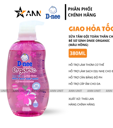 Sữa Tắm Gội Toàn Thân Cho Bé Sơ Sinh Dnee Organic Màu Hồng 380ml - 8851989060422