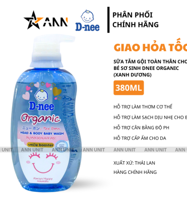 Sữa Tắm Gội Toàn Thân Cho Bé Sơ Sinh Dnee Organic Màu Xanh Dương 380ml - 8851989060392